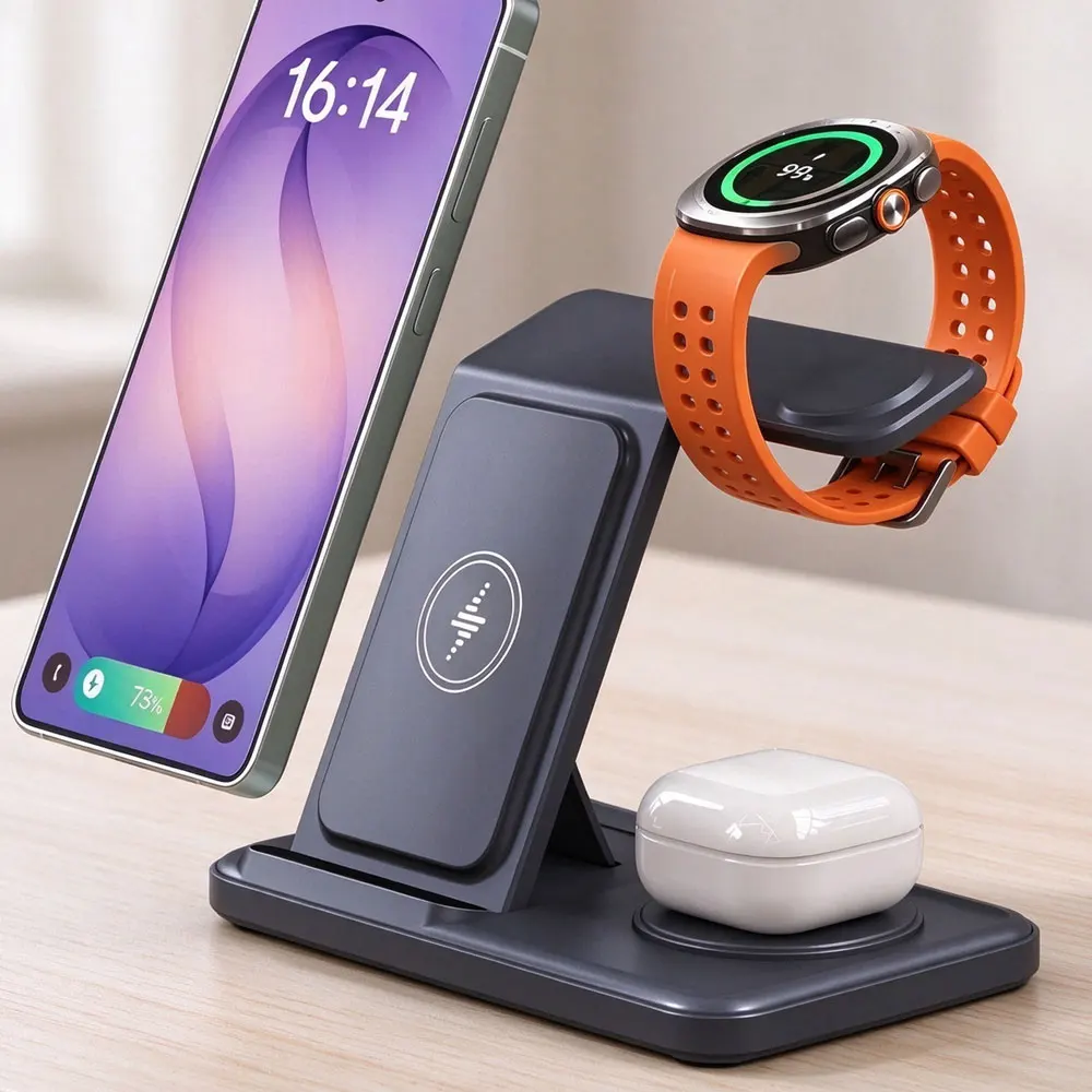 3 in 1 Wireless Charger Desktop Stand for Samsung S26/S26+/S25/S24 Galaxy Watch 9/8/7/6/5/4/3 Buds Pro 3/2 Fast Charging Station