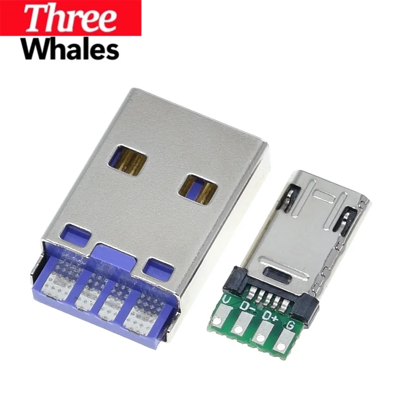 Micro Male Plug With Solder Plate Double-sided Micro 5P Plug Usb Connector+ Type A 3A 4PIN Male USB DIY OTG Data Charge DIY