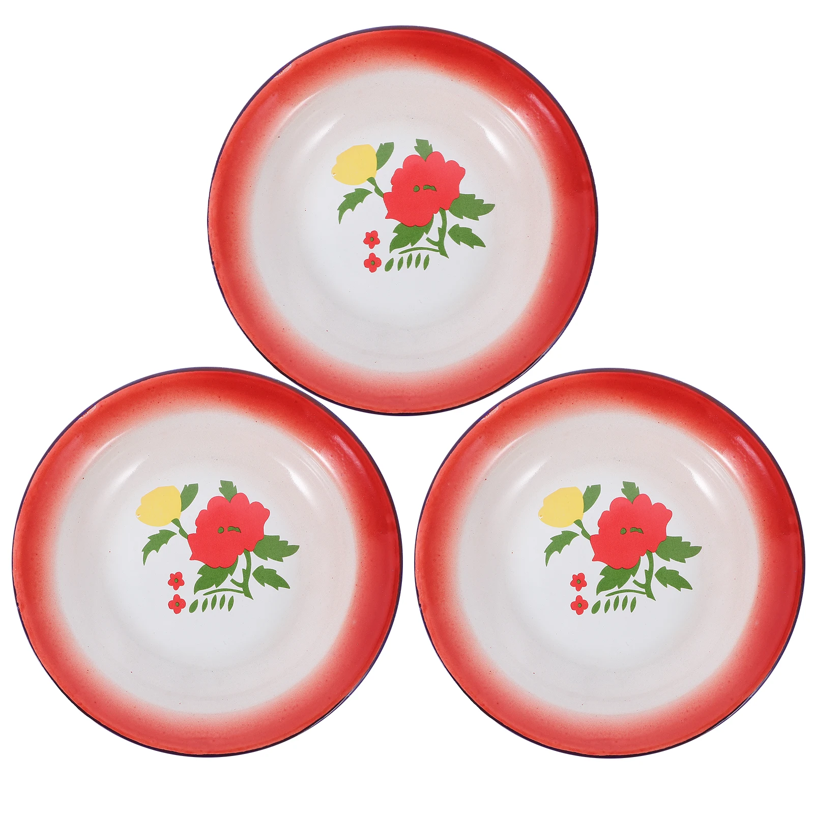 

3 Pcs Platter Thickened Steamed Dish Platters Metal Serving Tray Tableware Iron Enamel Travel