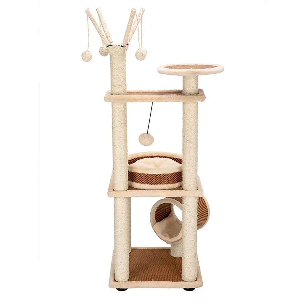 Pet Scratch Board Sisal Scratching Post Cat Tree Tower 3 Layers With Balls