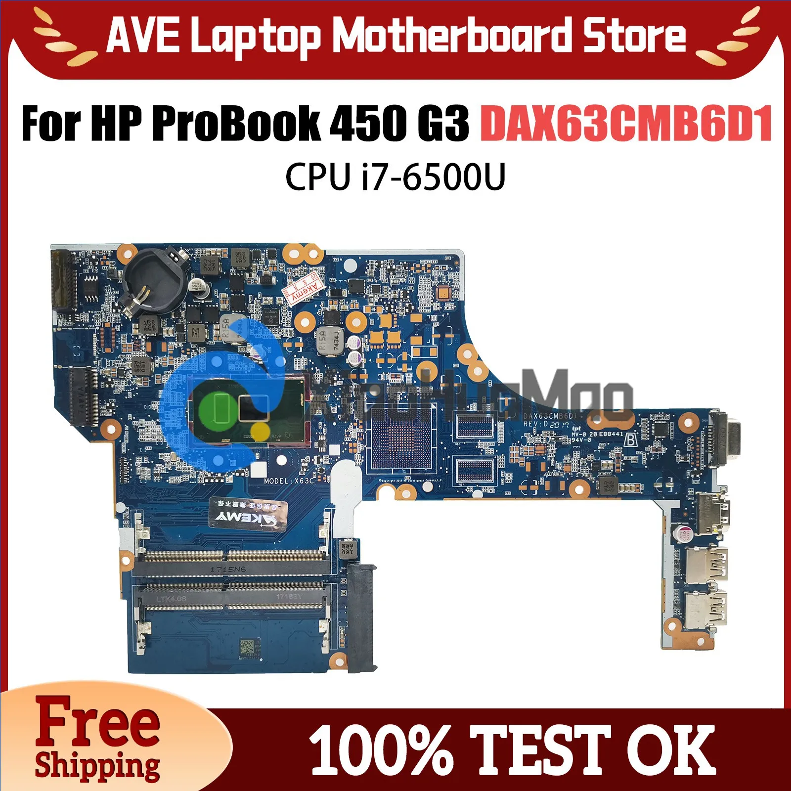 

Notebook Mainboard For HP ProBook 450 G3 470 G3 Laptop Motherboard DAX63CMB6D1 DAX63CMB6C0 With i7-6500U CPU DDR4 855672-601