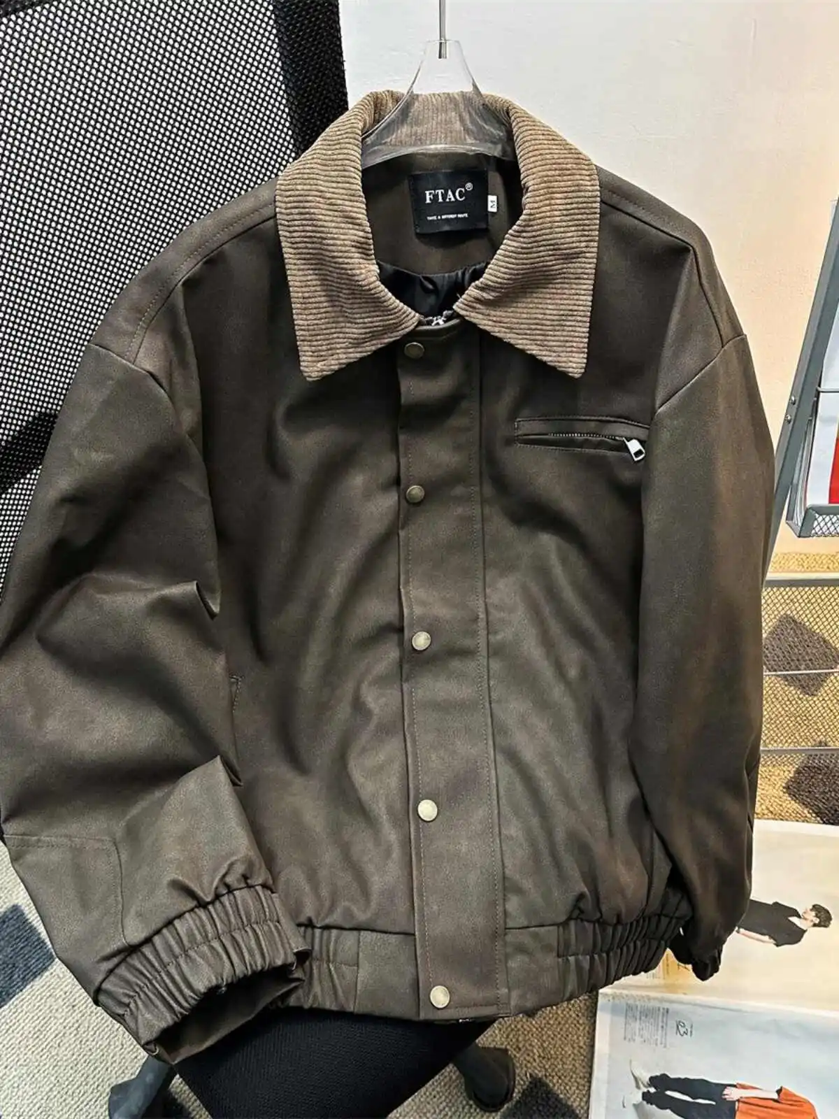 Giacca bomber in pelle caffè da donna Giacca da baseball vintage Harajuku anni 2000 Giacca autunnale a maniche lunghe estetica Capispalla