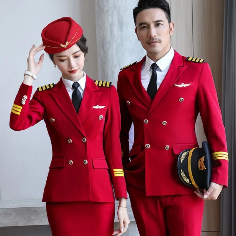 ชายและหญิงทหารกลองทีมชุดรถไฟความเร็วสูงสายการบินพนักงานต้อนรับเสื้อผ้านักเรียนนักบินกัปตันชุดทํางาน