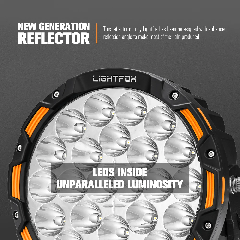 LIGHTFOX 4X4 Car Off Road 9 Inch Universal Round LED Driving Lights Offroad Driving Lights