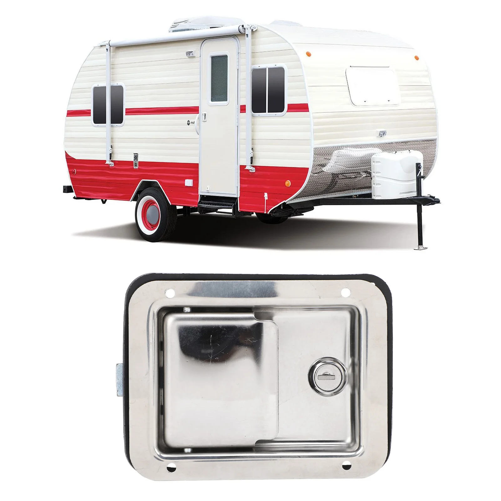 RV Paddle Handle Lock with Keys 304 Stainless Steel Mirror Polished Flush Mount Toolbox Lock 140×108mm for Caravan Truck RV