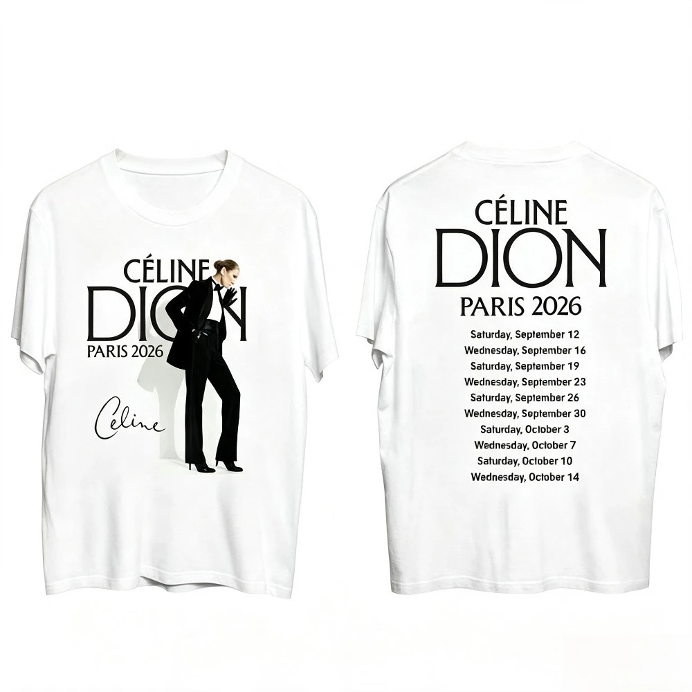 Celine Dion Paris 2026 Tour T-Shirt Vintage Graphic Double Sided Print Short Sleeve Casual Concert Tee For Men Women