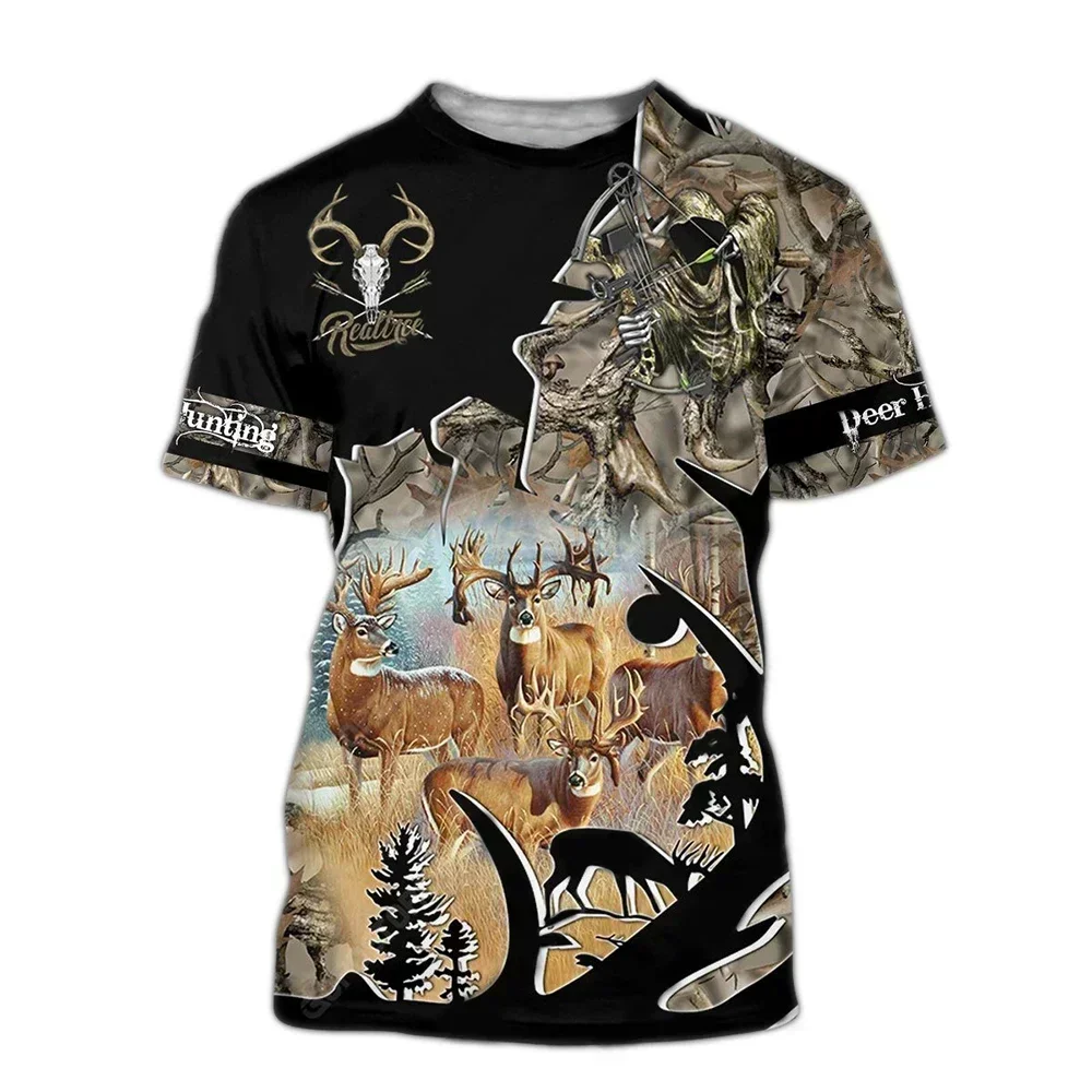 

Maillot Omerta 3D Printed Deer Hunting Outdoor Quick Drying Breathable Sport Men's Plus Size Round Neck T-shirt