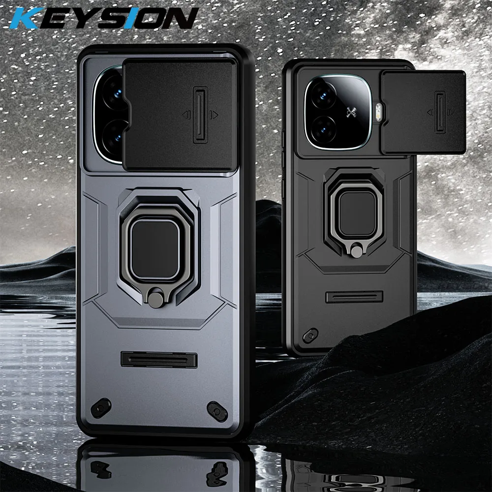 KEYSION Shockproof Case for IQOO Z9 5G Z9 Turbo Slide Push Pull Camera Lens Protection Ring Phone Cover for for IQOO Z9 Turbo 5G