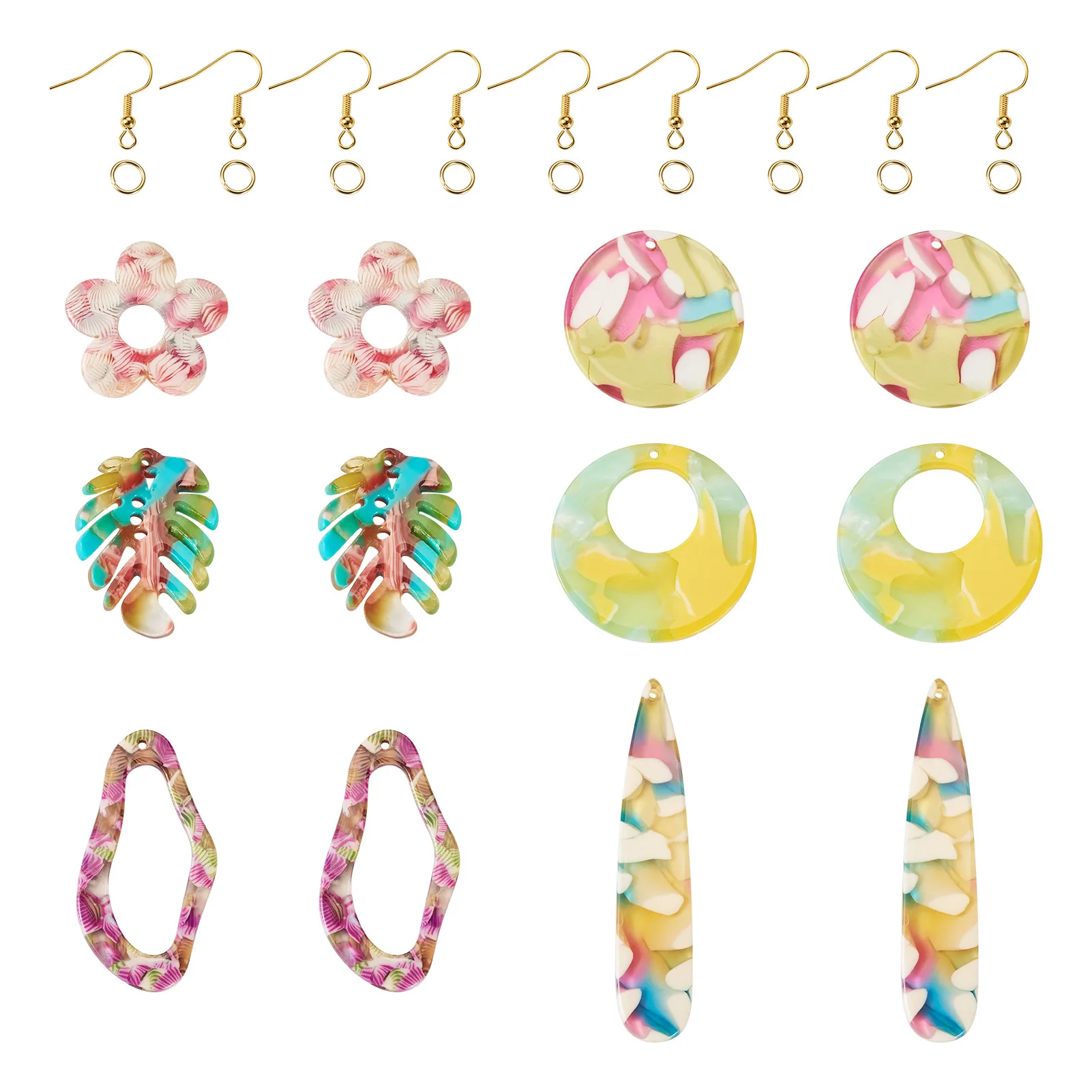 

1 Set Colorful Pattern Diy Earring Making Kits with Iron Earring Hooks Open Jump Rings for Spring Series Dangle Earrings Making