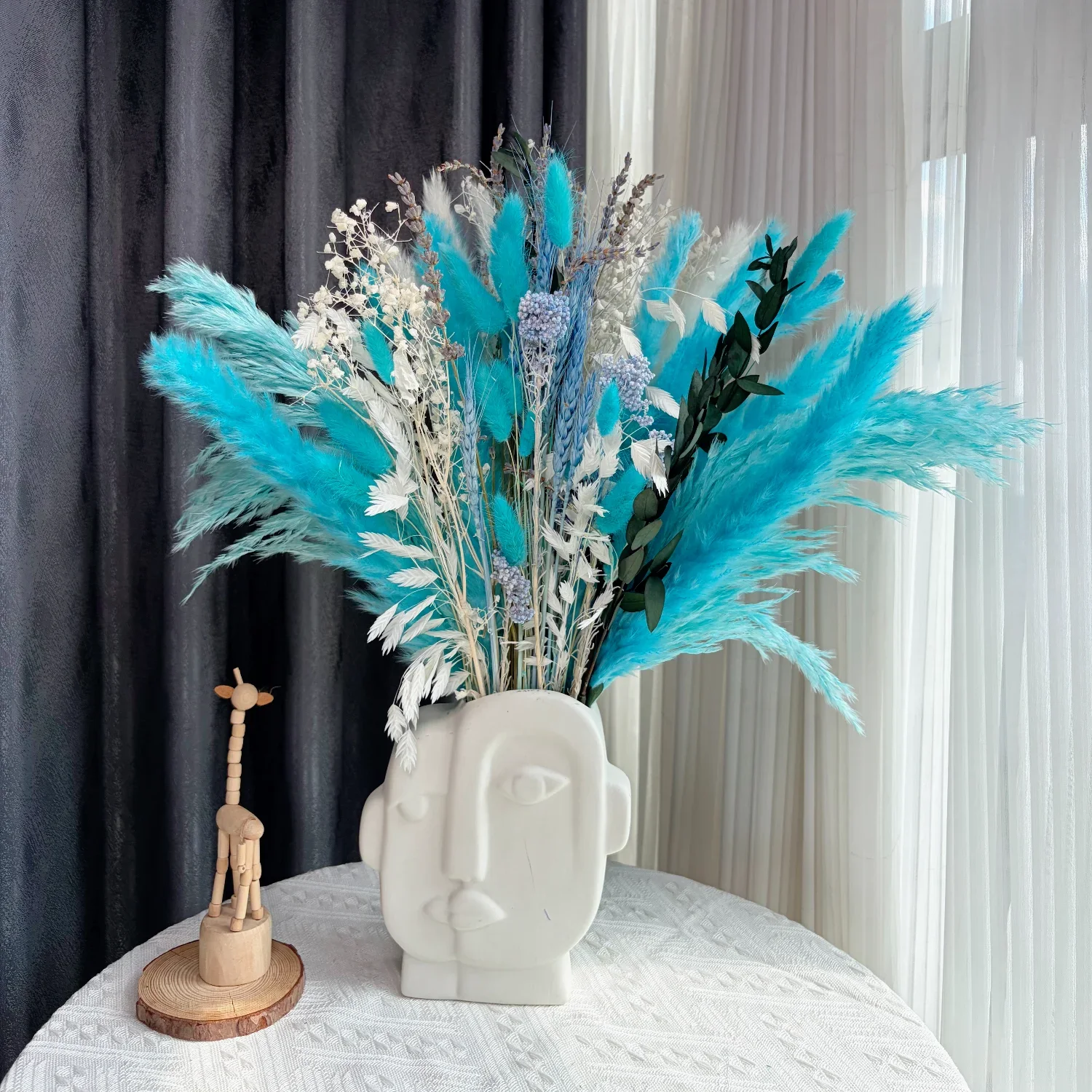 68pcs Dried Flowers Bouquet Blue White Fluffy Pampas Reeds Grass Nordic Home Vase Decor Baby Breath DIY Craft Flower Arrangement