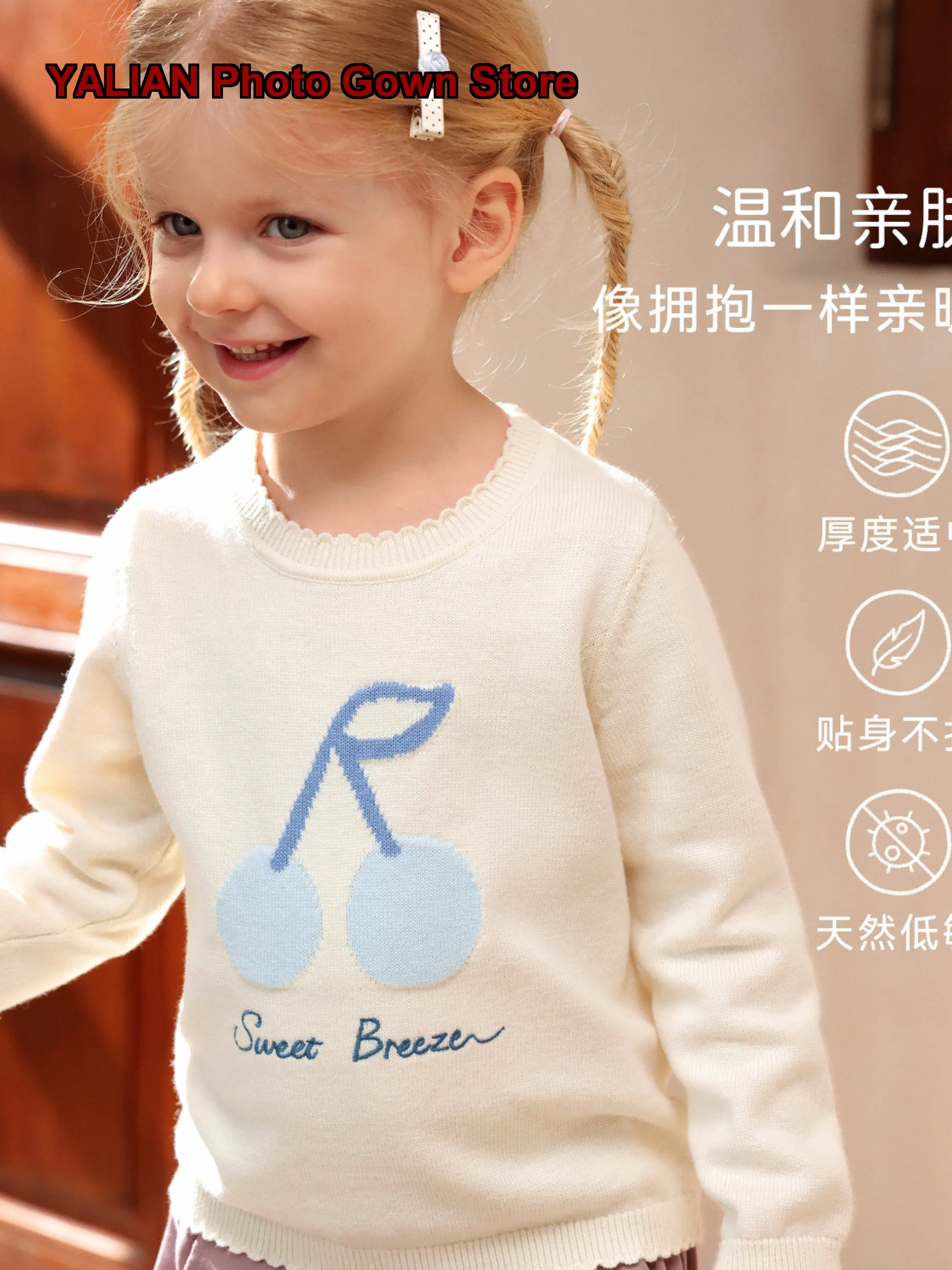 Girls Pullover Sweater Nordic Style Round Neck Drop Shoulder Soft Warm Knit Top