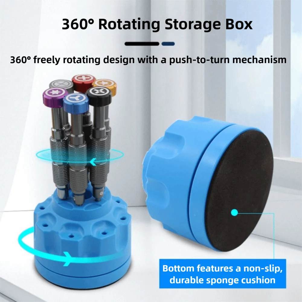 360° Rotatable Repair Tool Storage Rack Anti-lost Anti-slip Base Classification Storage Box Magnetic Bottom 14 Holes