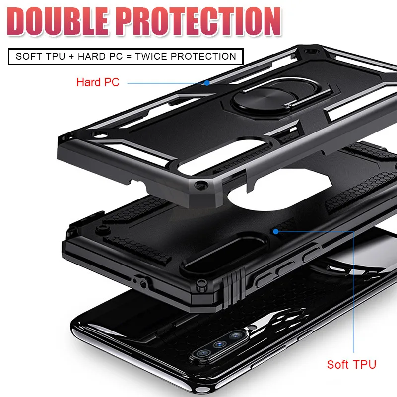 Luxury Armor Shockproof Case For Samsung Galaxy A50 A10 A20 A30 A40 A60 A80 A90 A70 2018 M10 M20 M30 Car Holder Ring Case Cover