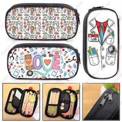 Cute Doctor Nurse Uniform Print Cosmetic Case Pencil Bag Medical Stethoscope Syringe Pencil Box ECG Hospital Stationary Bags