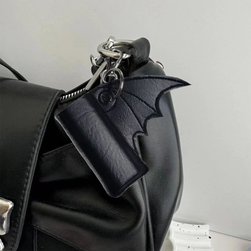  Bat Shaped PU Leather Holder Case Keyring Protective Sleeve Keychain Accessory For Travel Or Commuting