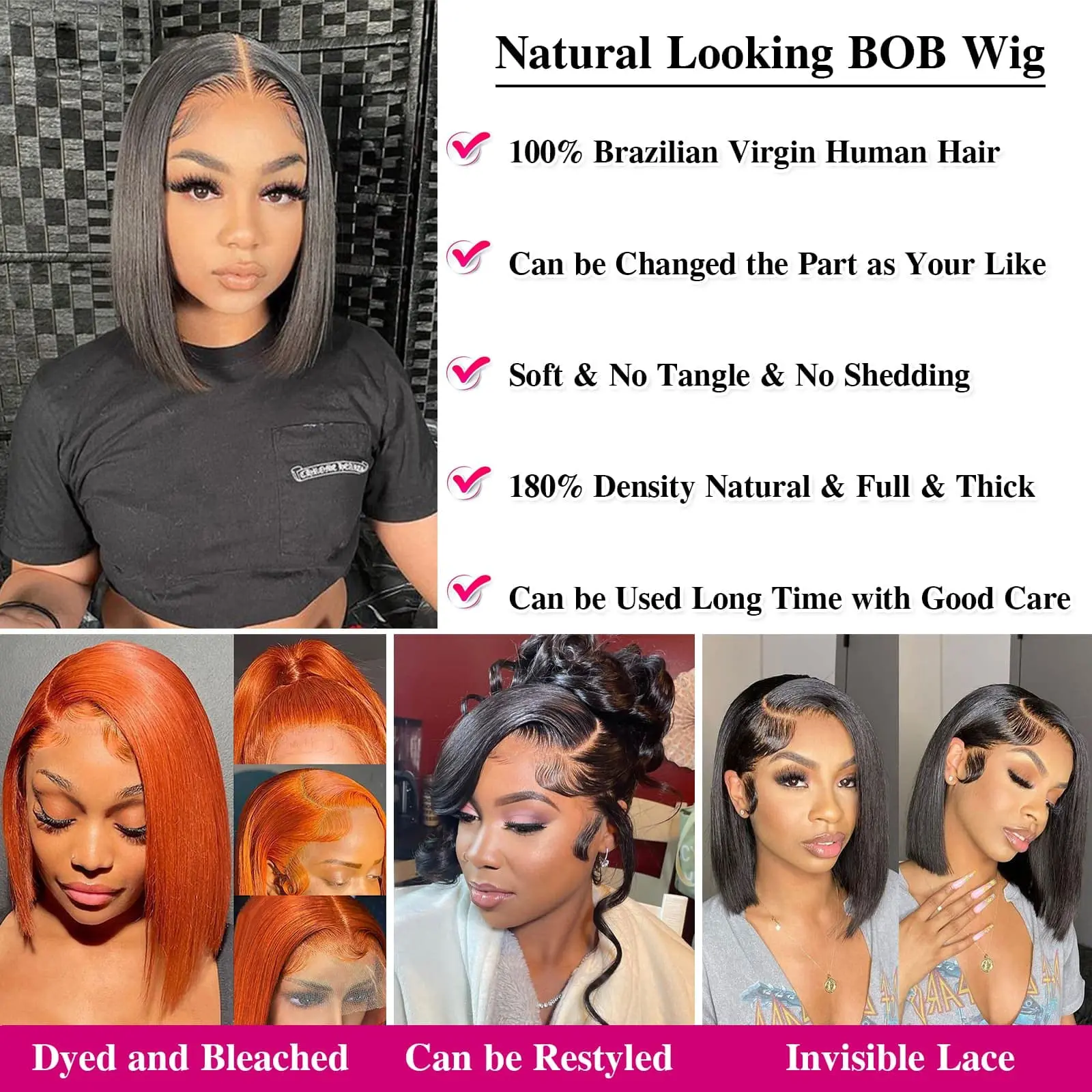 8-16 inch Straight Bob Wig Human Hair Straight 13x6 HD Lace Front Wigs Human Hair 180% Density Short Bob Wigs for Black Women