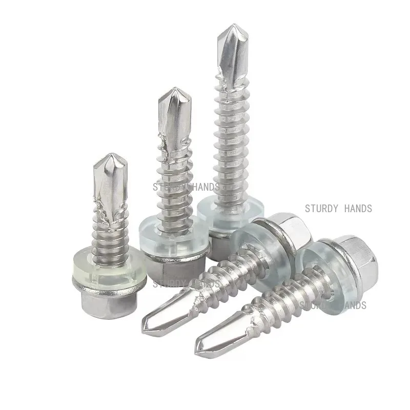 Stainless Steel Screws  100pcs Self Tapping Screws  Corrosion-Resistant External Hex Washer Head Screws for Wood, Metal