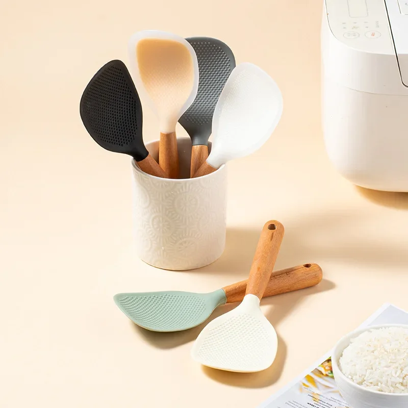 1Pc Integrated Silicone Rice Spoon, Household Rice Cooker, Rice Spoon, Heat-resistant Silicone Non Stick Rice Spoon