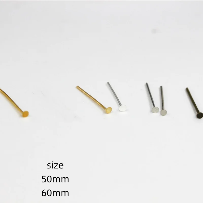 100-200pcs/bag 50 60 mm Flat Head Pins Gold/Copper/Rhodium Headpins For Jewelry Findings Making DIY Supplies