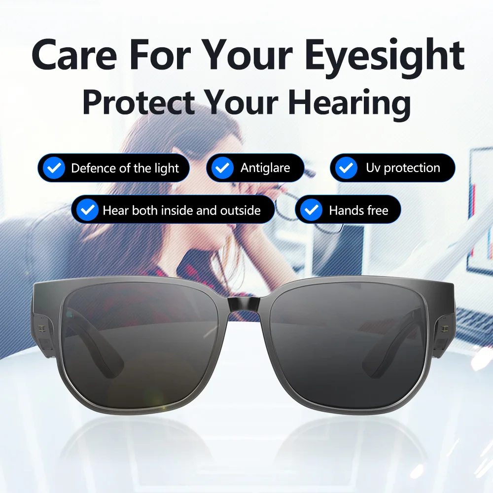 Smart Glasses Earphone Anti-Blu-ray Stereo headset Dual Speaker Touch Wireless Bluetooth Sunglasses Headphone For Drive Travel