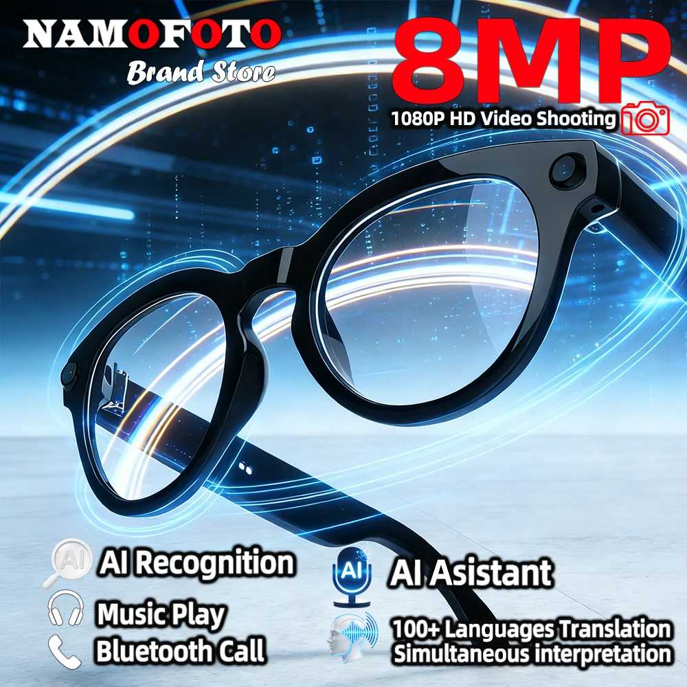 

2026 New Men Women AI Smart Glasses 8MP Camera Video Record Bluetooth Call Music Play 100+ Languages Translation SI Sunglasses