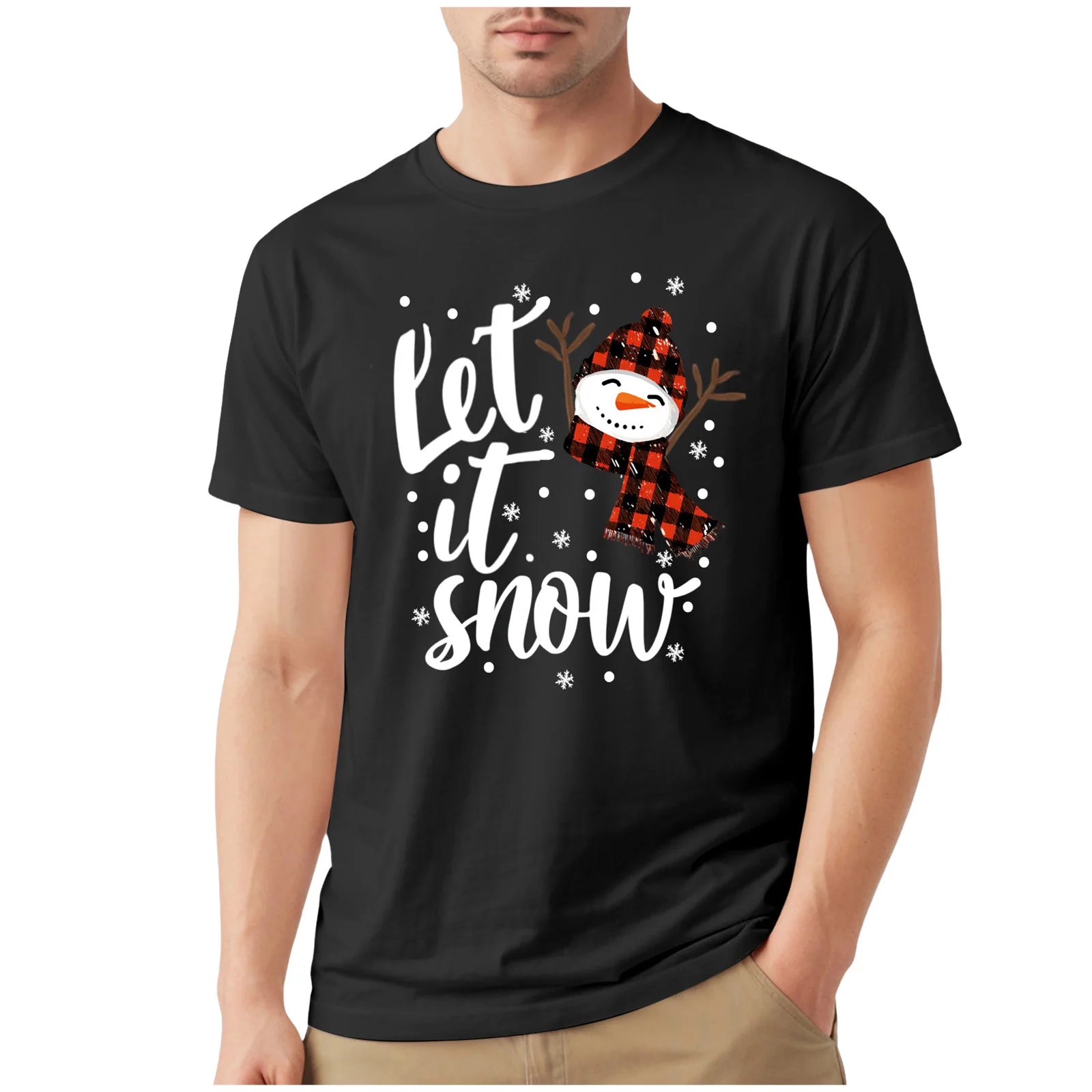 قمصان رجالية كبيرة وطويلة تي شيرت رجالي مرن برقبة دائرية وأكمام قصيرة مهرجان عيد الميلاد سعيد مشرق قمصان التنزه الرجال #1