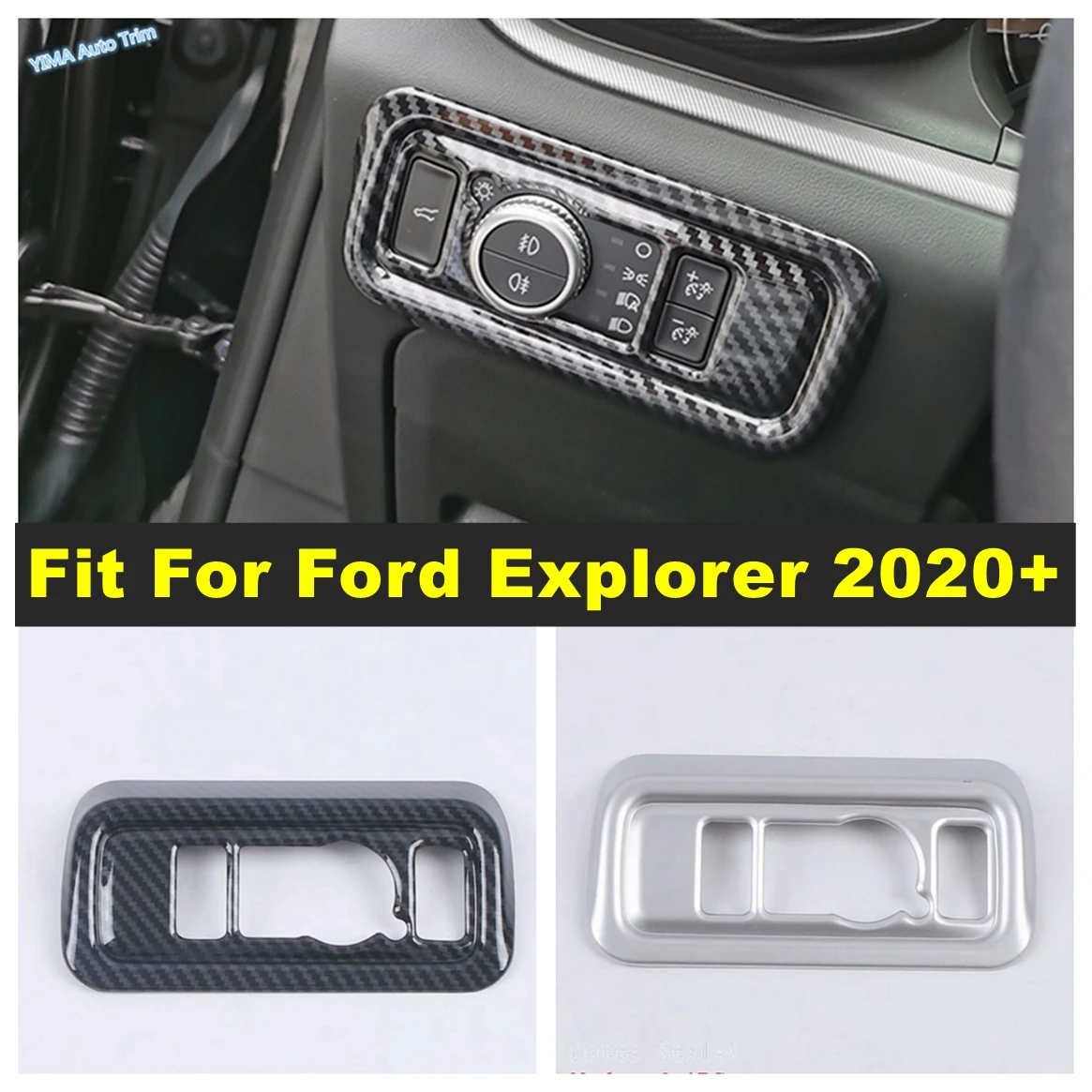 Carbon Fiber / Matte Interior Head Light Lamp Adjust Switch Button Panel Cover Trim Accessories For Ford Explorer 2020 - 2023