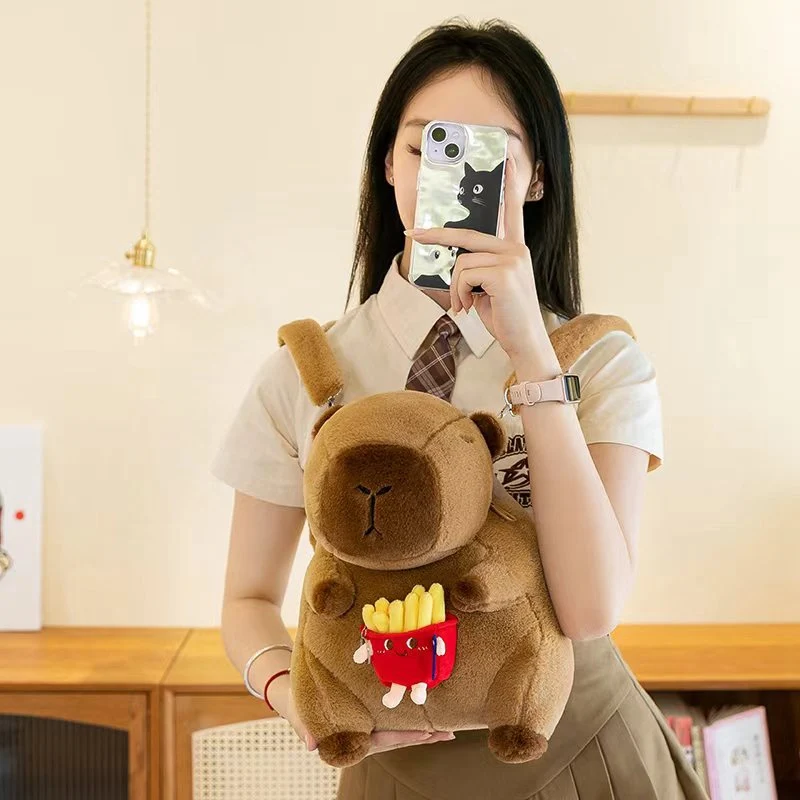 Kawaii Creative Animal Capybara Plush Backpack Doll Bow Food Fries Burger Flower Miękka pluszowa torba na ramię Prezent dla chłopców i dziewcząt