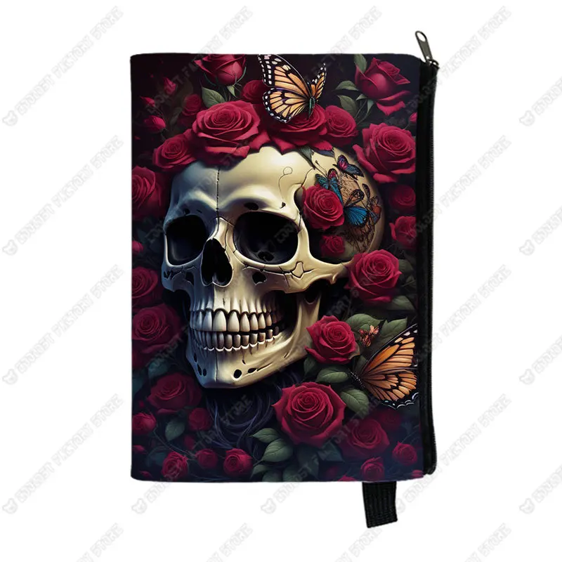 Skull Rose Butterfly Print  Cosmetic Case Flower Skull Makeup Organizer Napkin Storage Pouch Lady Toiletries Bag brush holder