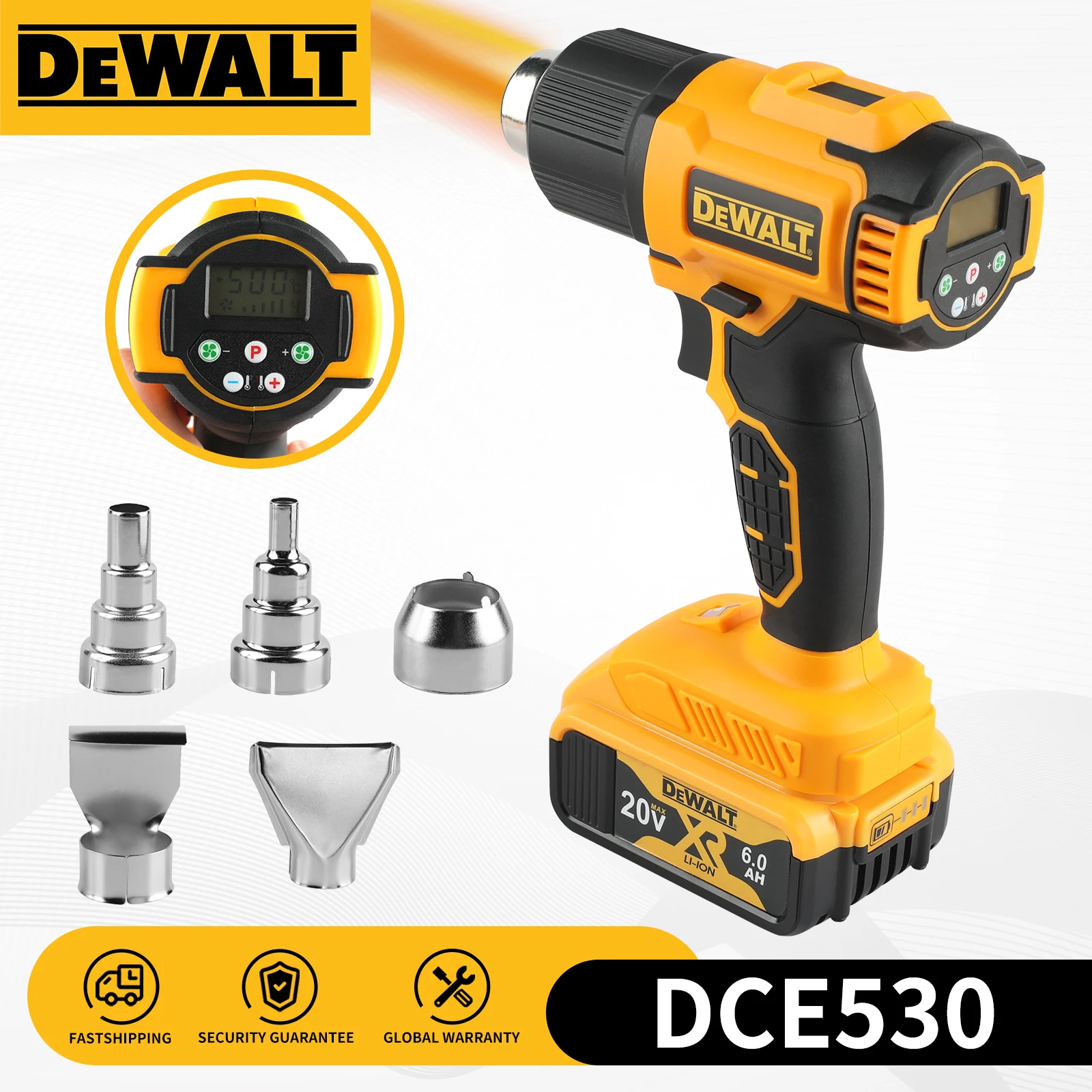 

Dewalt DCE530 Cordless Heat Gun:20V,2 Speed Modes,5 - in - 1 Nozzles,0.647kg,For Adhesive Softening,Paint Stripping&More