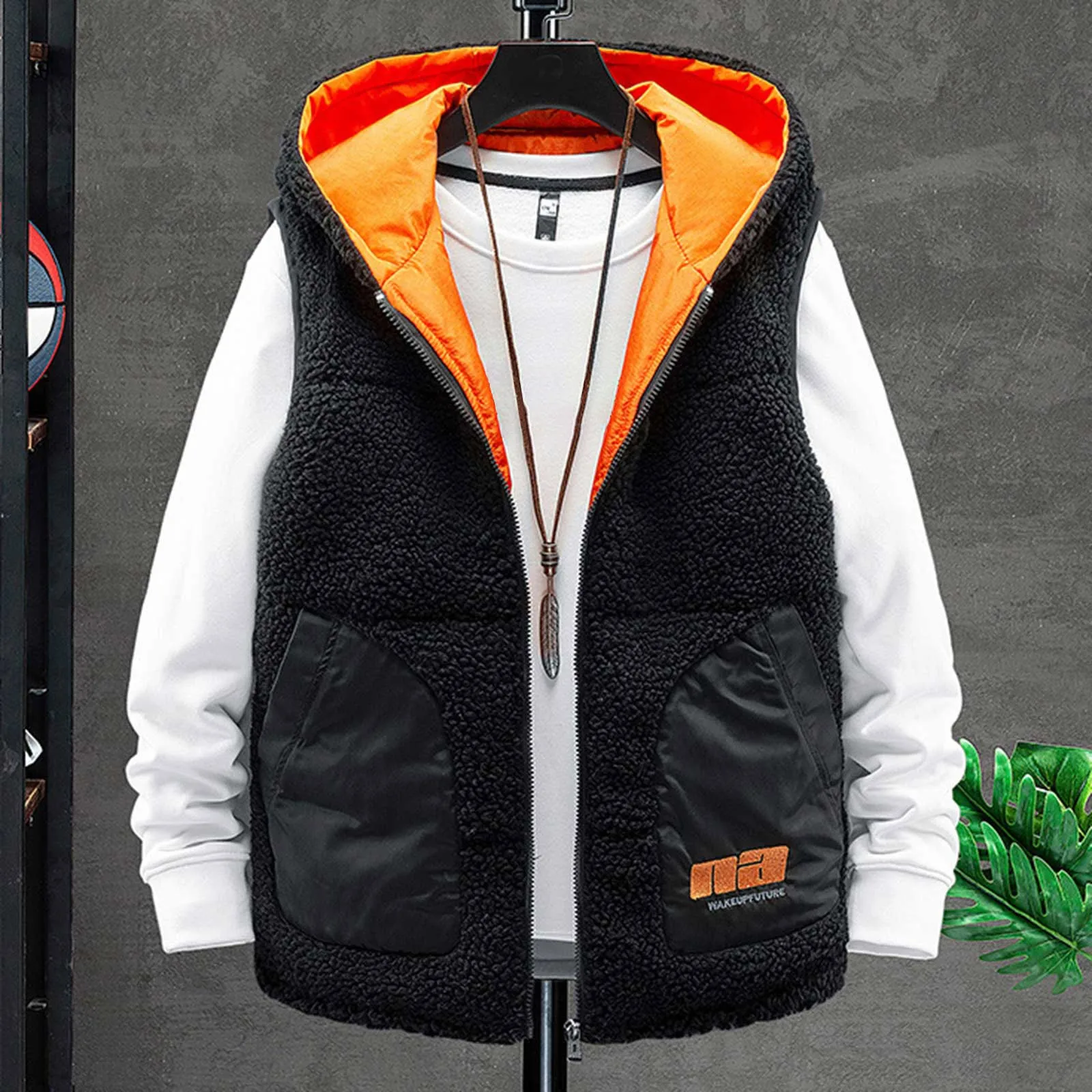 Mens Fall And Winter Padded And Thickened Vest Double Wear Lambs Wool Cotton Coat Coat Jacket Undershirt Long Padded