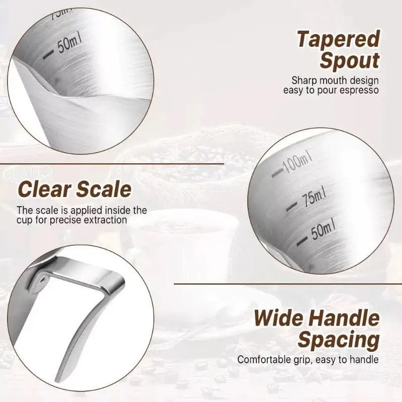 New 304 Stainless Steel Coffee Measuring Cup Kitchen Tool Scale Mark Espresso Shot Cup Coffee Machine Accessories Measure Mug