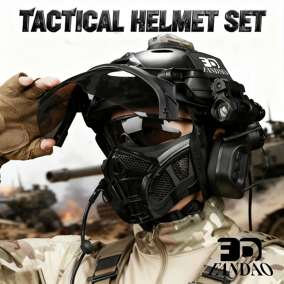 

Tactical FAST SF Helmet Set with Airsoft Half-Face Gel Mesh Mask Headset & Flip-Up Goggles for Hunting Paintball Cosplay Outdoor
