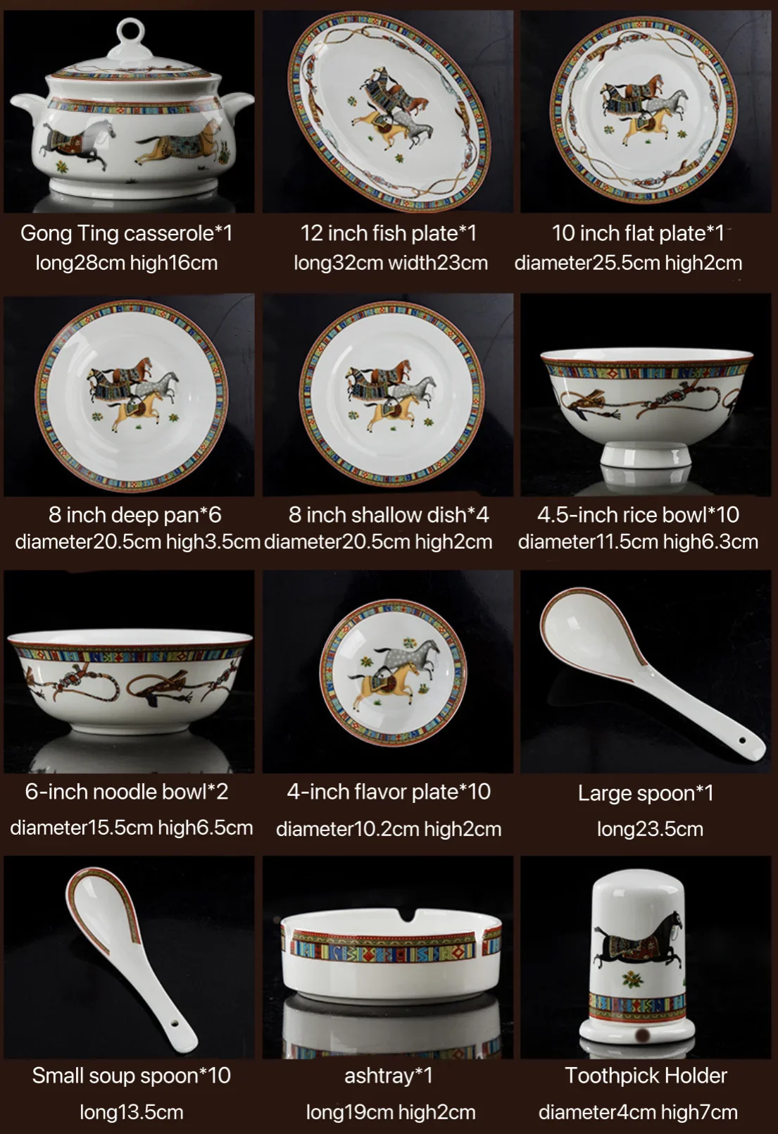 Jingdezhen-セラミック食器セット,馬の皿,磁器のギフト,中国の骨皿,段ボールの国の景品,卸売,56個