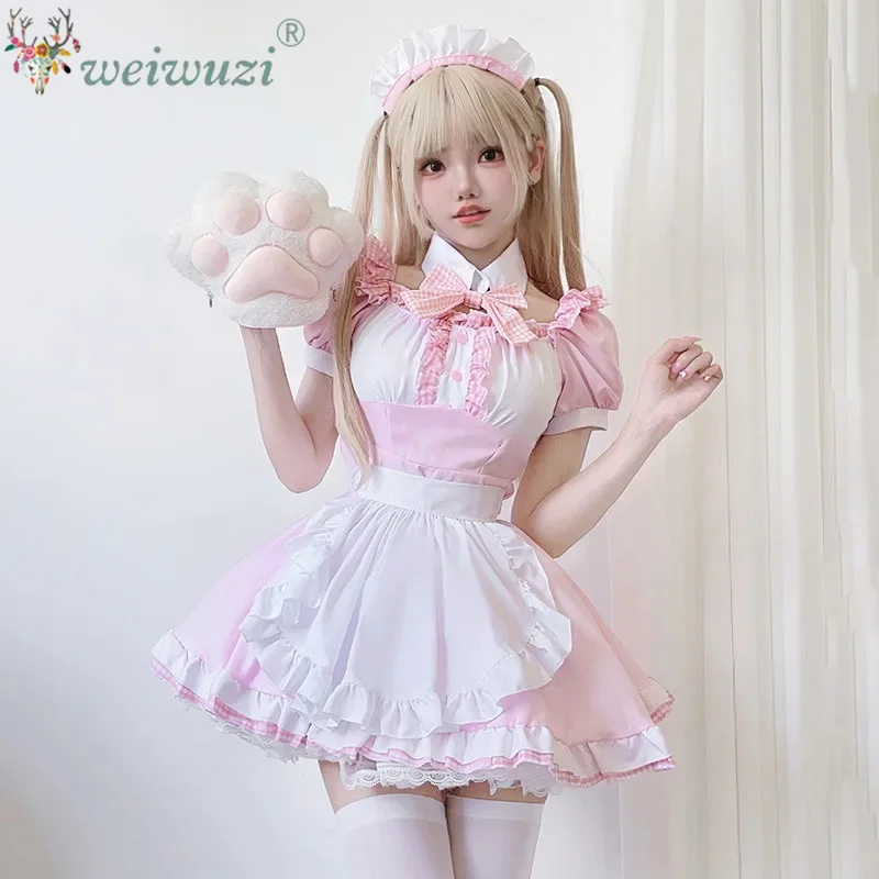 Japanische süße süße Lolita Kleid Mädchen Rollenspiel Kostüm Rosa Schmetterlingsknoten Mädchen Kleid Mode Bühnenshow Mode Kostüm Katze Frau Traumwunderschöne Märchen Rosa Farbkombination Frische
