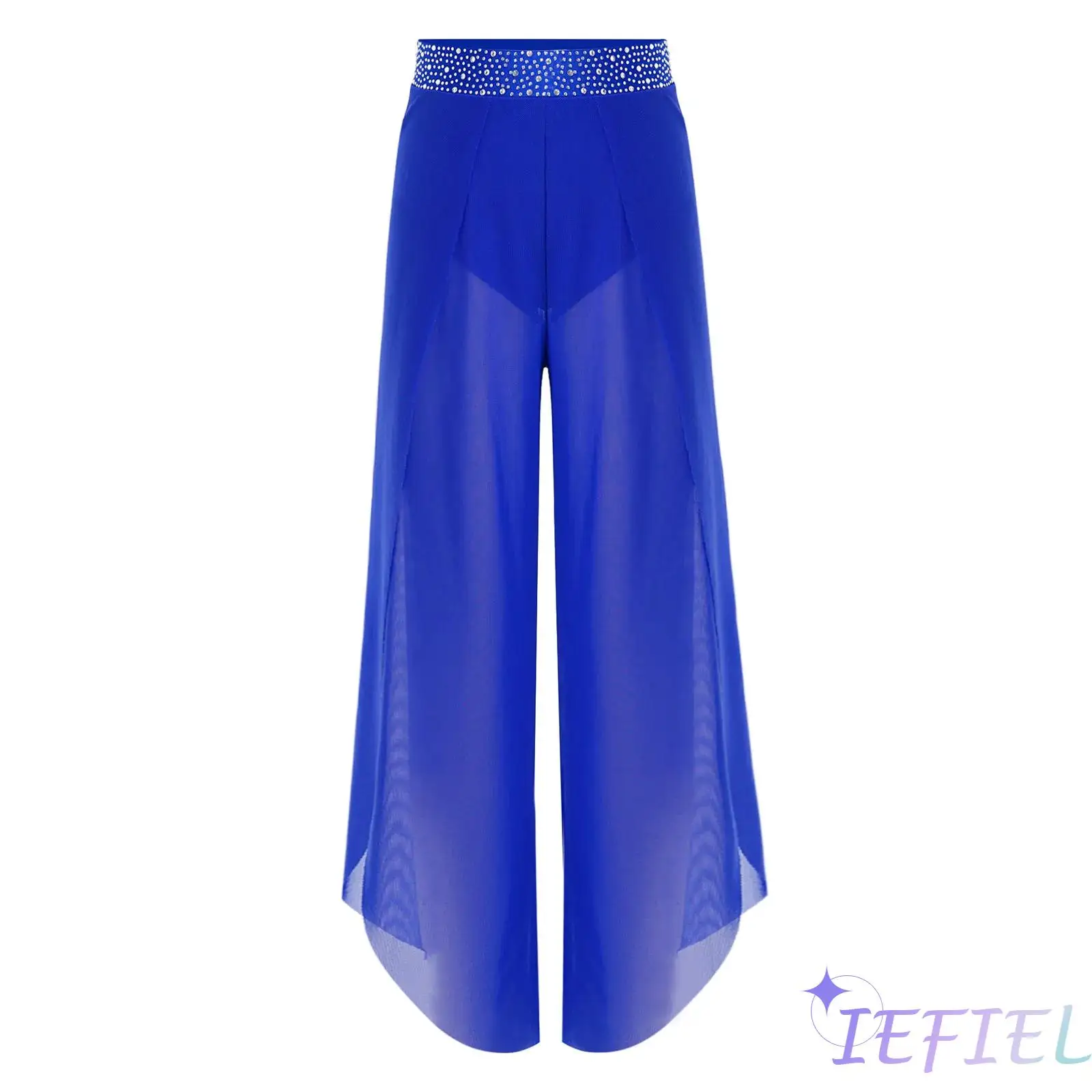 

Shiny Rhinestone Mesh Ballet Dance Pants for Kids Girls Side Split Design Trouser Lyrical Classical Dance Stage Competition Wear