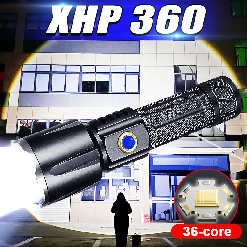 1000000LM Most Powerful XHP360 Flashlight High Power Led Flashlight Rechargeable Tactical Torch Long Range 4000M Camping Lantern
