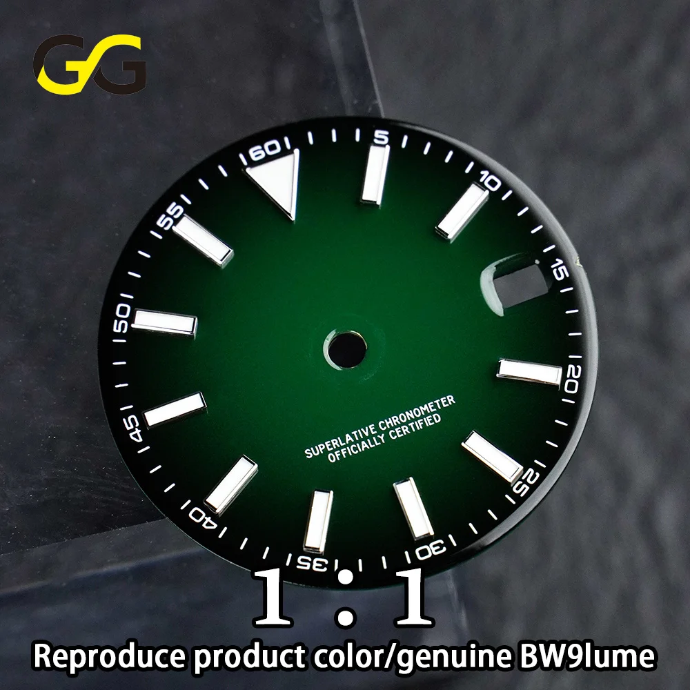 Neues hochwertiges 28,5-mm-Zifferblatt „The Real BW9 Lume“ ohne Logo, passend für NH35A NH35 Uhrwerk mit Datumsfenster, Originalfarbe.