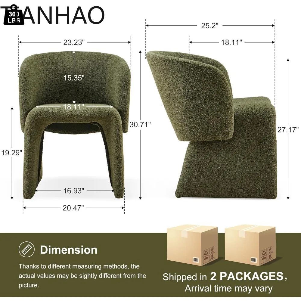 Barrel Dining Kitchen Chairs Set of 2, Modern Mid Century Living Room Chairs Upholstered Round Backrest Accent Side Chairs