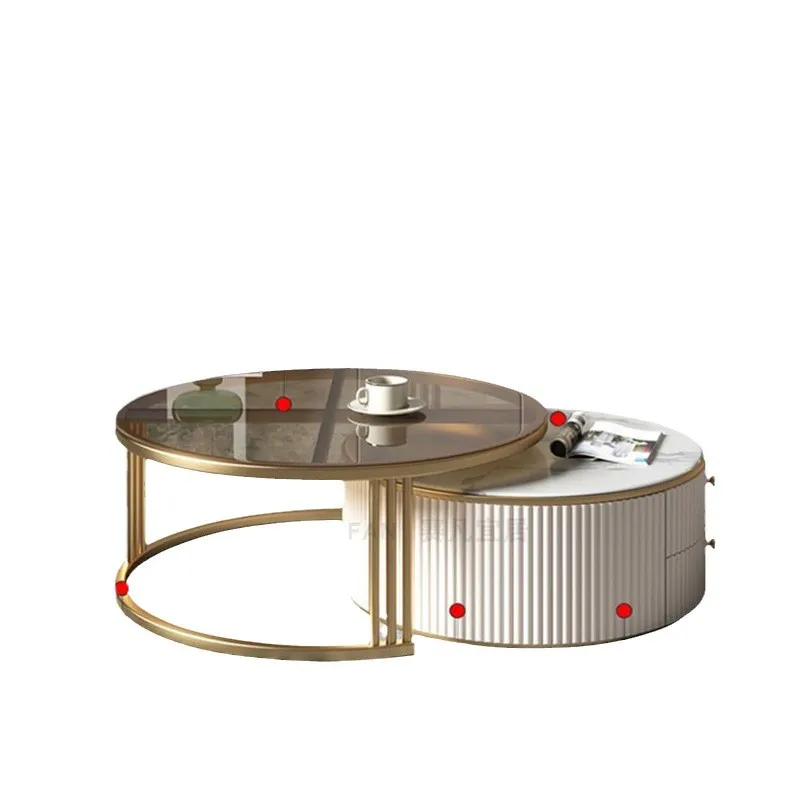 

Rock slab coffee table TV cabinet combination set Modern stainless steel small apartment paint household light luxury large