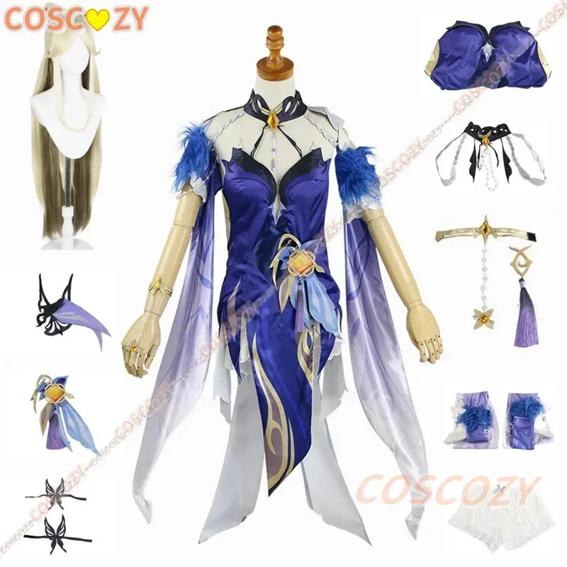 

Game Genshin impact ningguang new skin cosplay costume Orchid's evening gown costume wig set role playing clothing set