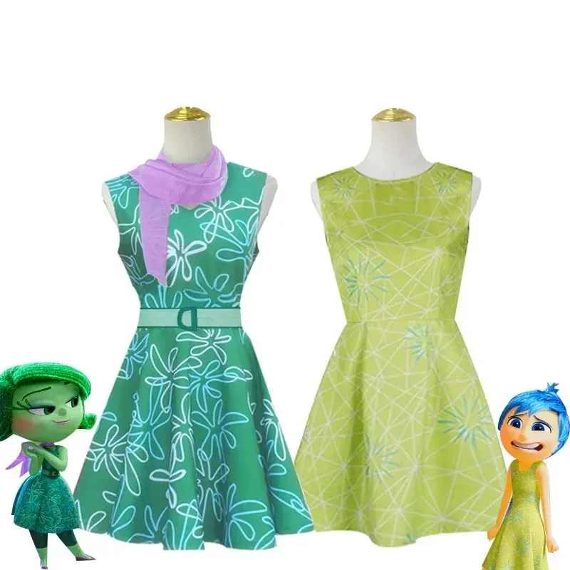 

Movie Inside Cosplay Out Cosplay Costume Disgust Green Dress Skirt For Adult Kids Women Girls Halloween Carnival Disguise Suit