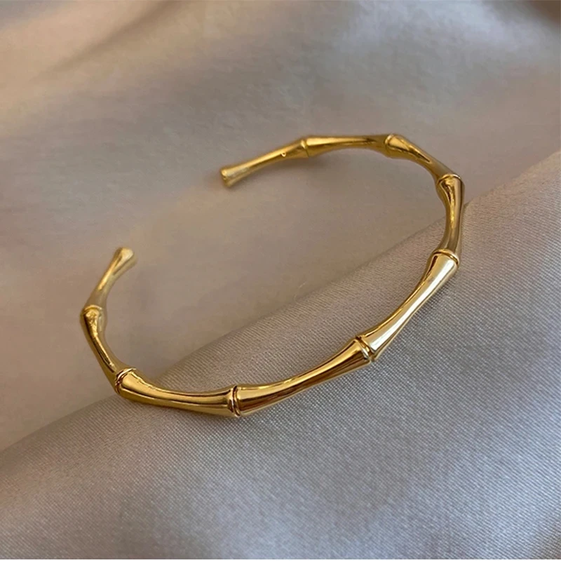 Gold Color Bamboo Joint Bangles 2023 Trend Bracelet for Women Men Romantic Party Gift Fashion Jewelry