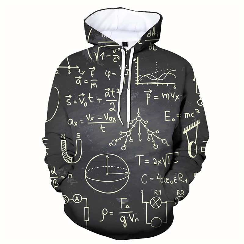 Mathematical Symbol Hoodies Clutter Pattern 3D Printing Classroom Men's Hooded Clothes Comfortable 2024 Autumn New Sweatshirt