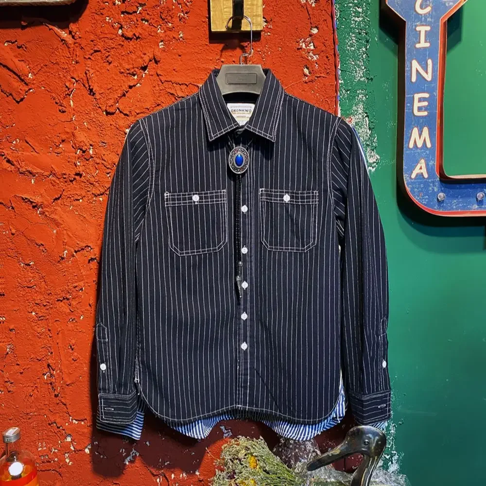 Tailor Brando T-1 Asian Size Super High Quality American Retro Classic Vertical Stripe Long Sleeve Men's Workwear Shirt