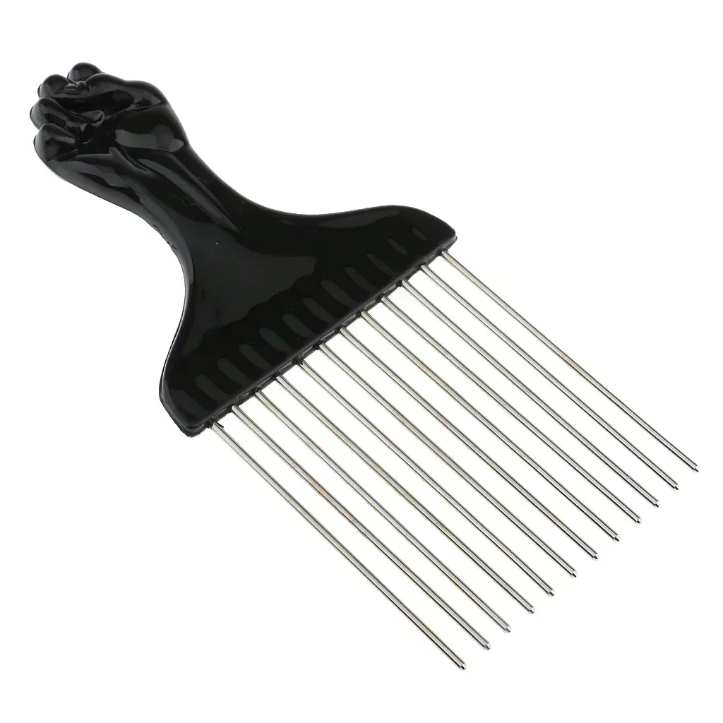 Black Fist Afro Pick Metal Wide Teeth Hair Comb For Volumizing Hair Styling Anti-static Comb Brush Detangling Comb