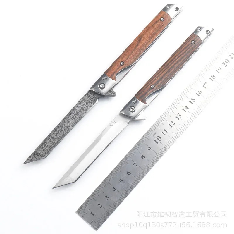 Sandalwood Handle EDC Portable Camping Folding Knife Stainless Steel Outdoor Fruit Knife Tactical Tools