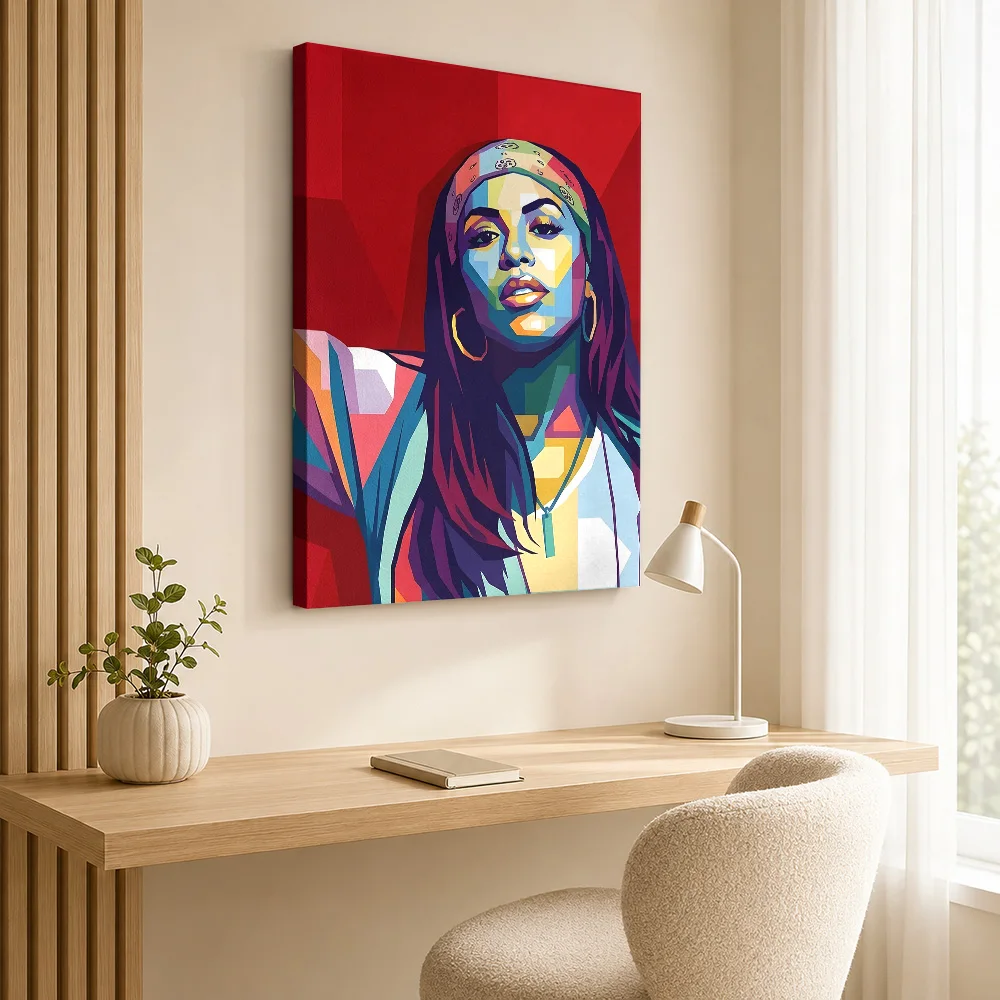 Pop Art Portrait of Aaliyah Framed Canvas Poster Personalized Modern Aesthetic Canvas Wall Art for Bedroom Decor Ready to Hang