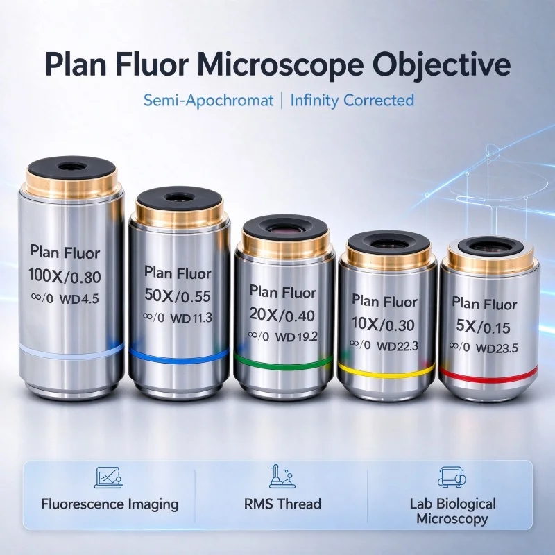 Plan Fluor 50‑100X Microscope Objective RMS Thread Infinity‑Corrected Semi‑Apochromat for Biological Fluorescence Microscope