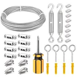 15M/3mm 304 Stainless Steel Wire Rope Kit PVC Coated Turnbuckle Tensioner Garden Wire for Climbing Plants Fence